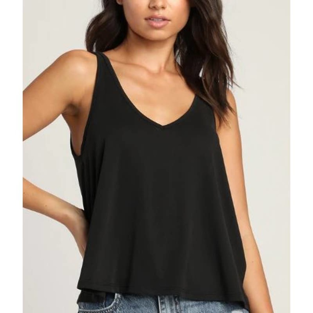 NWT PURE + GOOD Womens V-Neck Jersey Knit Tank Top Sleeveless Size S Black